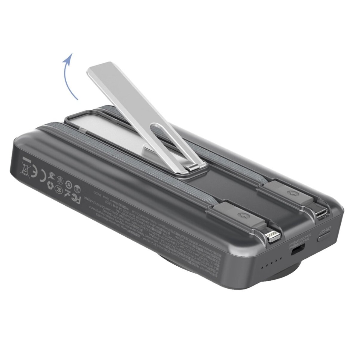 Išorinė baterija Dudao K29 10000 mAh PD 20 W MagSafe su metaliniu korpusu, stovu ir integruotais USB-C / Lightning kabeliais – pilka 6