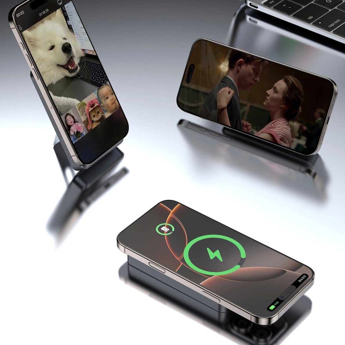 Išorinė baterija Dudao K29 10000 mAh PD 20 W MagSafe su metaliniu korpusu, stovu ir integruotais USB-C / Lightning kabeliais – sidabrinė 5 Išorinė baterija Dudao K29 10000 mAh PD 20 W MagSafe su metaliniu korpusu, stovu ir integruotais USB-C / Lightning kabeliais – sidabrinė 5