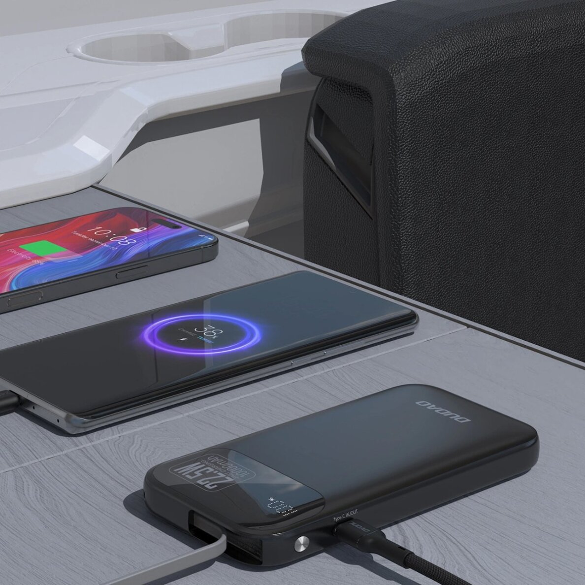 Išorinė baterija Dudao K31 10000 mAh 22.5 W PD su integruotu kabeliu – juoda 1 Išorinė baterija Dudao K31 10000 mAh 22.5 W PD su integruotu kabeliu – juoda 1