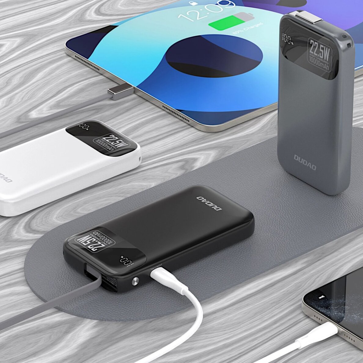 Išorinė baterija Dudao K31 10000 mAh 22.5 W PD su integruotu kabeliu – pilka 3