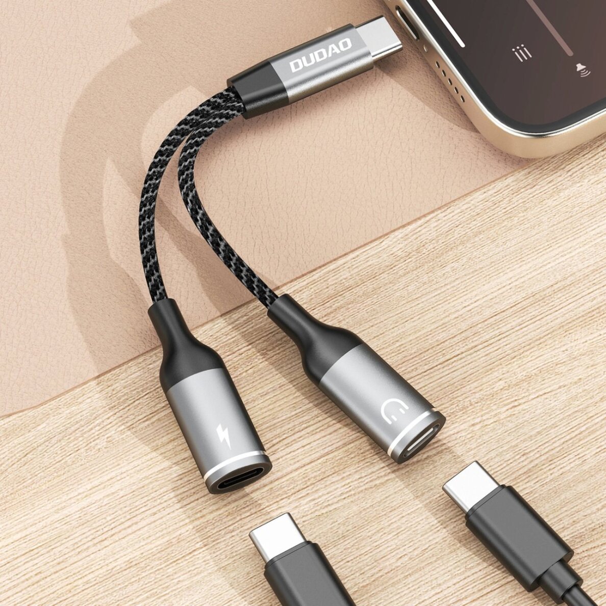 Adapteris Dudao L13C+ 2in1 USB-C – pilkas 2 Adapteris Dudao L13C+ 2in1 USB-C – pilkas 2