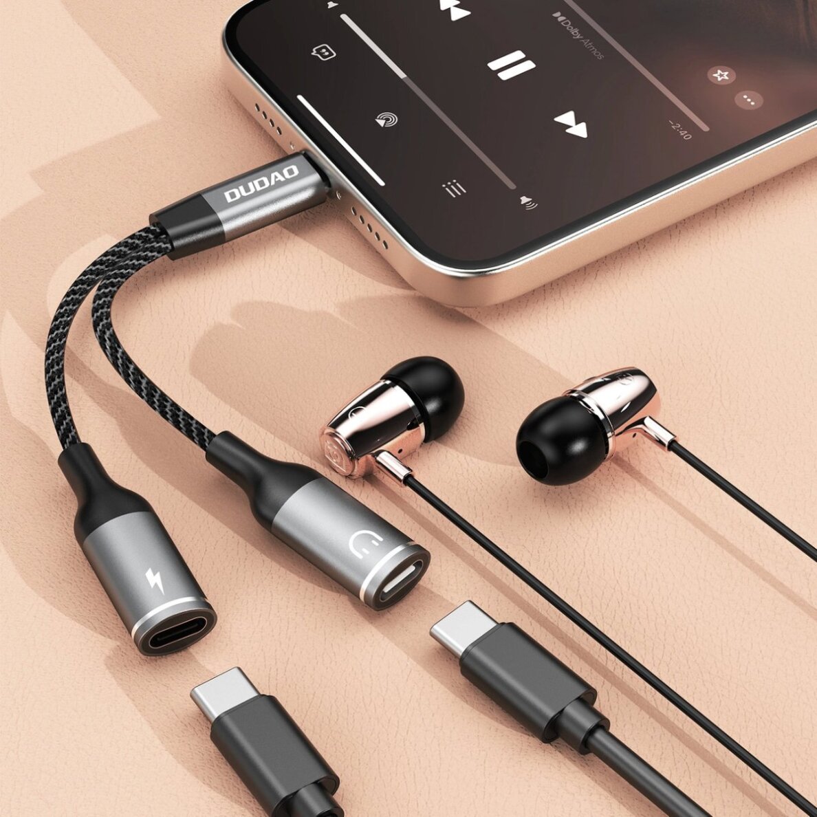 Adapteris Dudao L13C+ 2in1 USB-C – pilkas 4