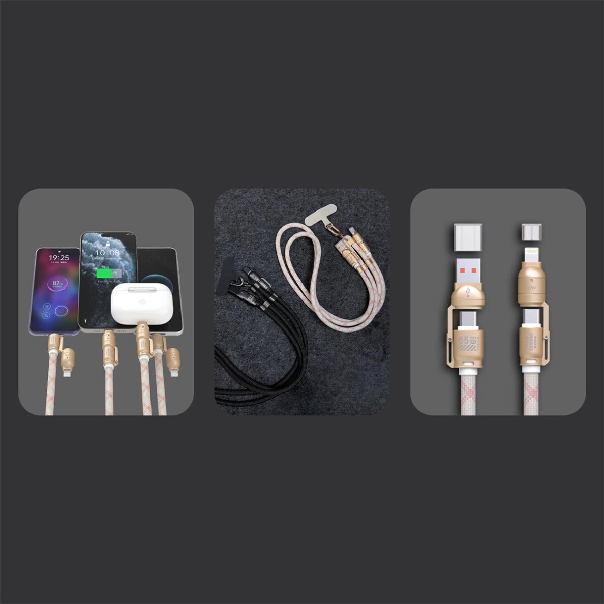 Krovimo kabelis Dudao L20MAX 4in1 / virvelė USB-A / USB-C / Lightning PD QC 65 W 1.5 m – rožinis 1 Krovimo kabelis Dudao L20MAX 4in1 / virvelė USB-A / USB-C / Lightning PD QC 65 W 1.5 m – rožinis 1