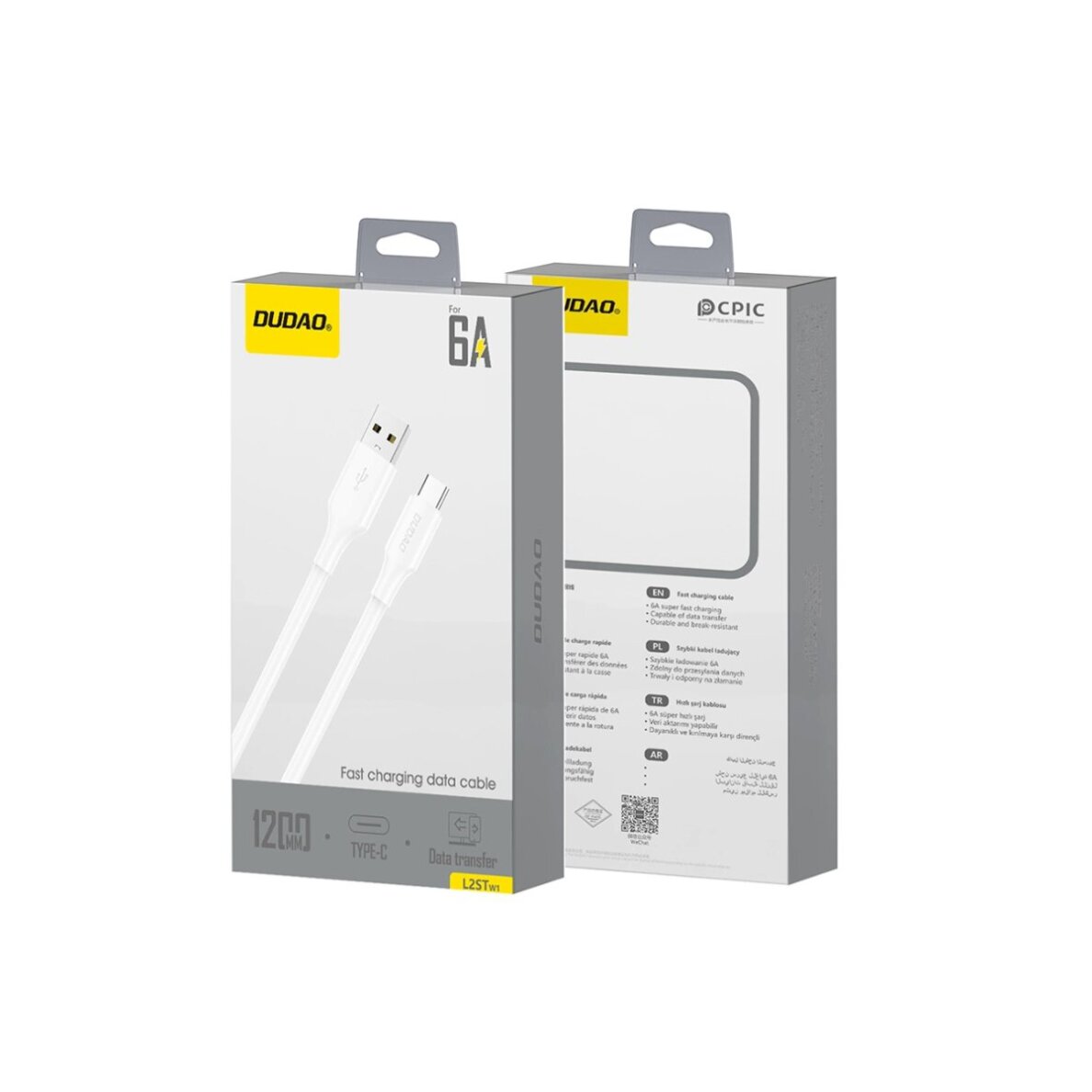 Krovimo kabelis Dudao L2sT USB-A – USB-C 6 A 1.2 m – baltas 1