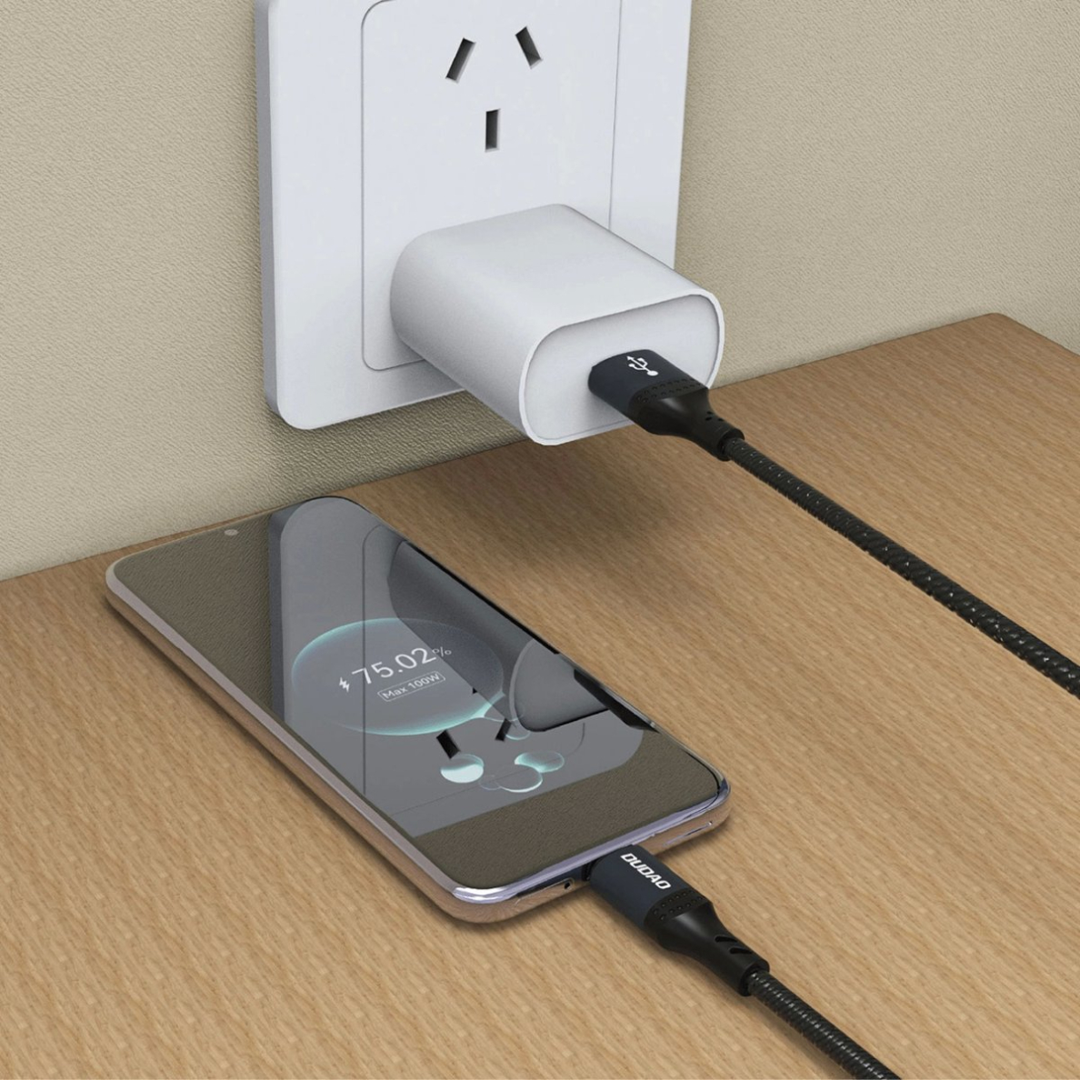 Dudao L3ST USB-A – USB-C 5A kabelis 1.2 m pintas – juodas 3