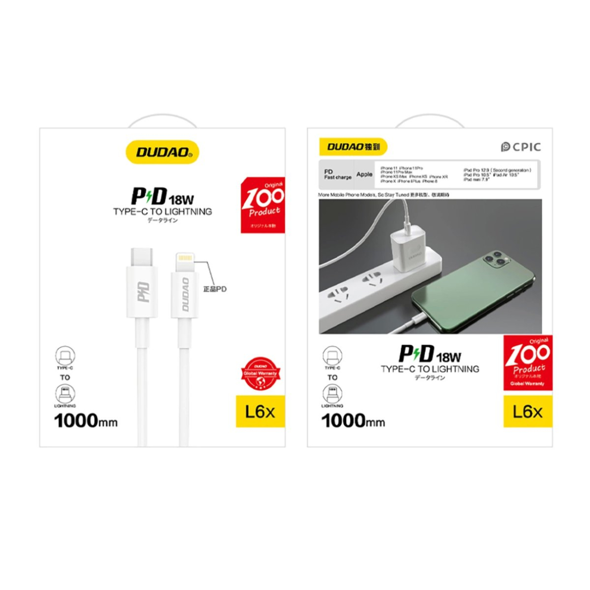 Dudao L6X USB-C – Lightning PD 20W kabelis 1 m – baltas 2