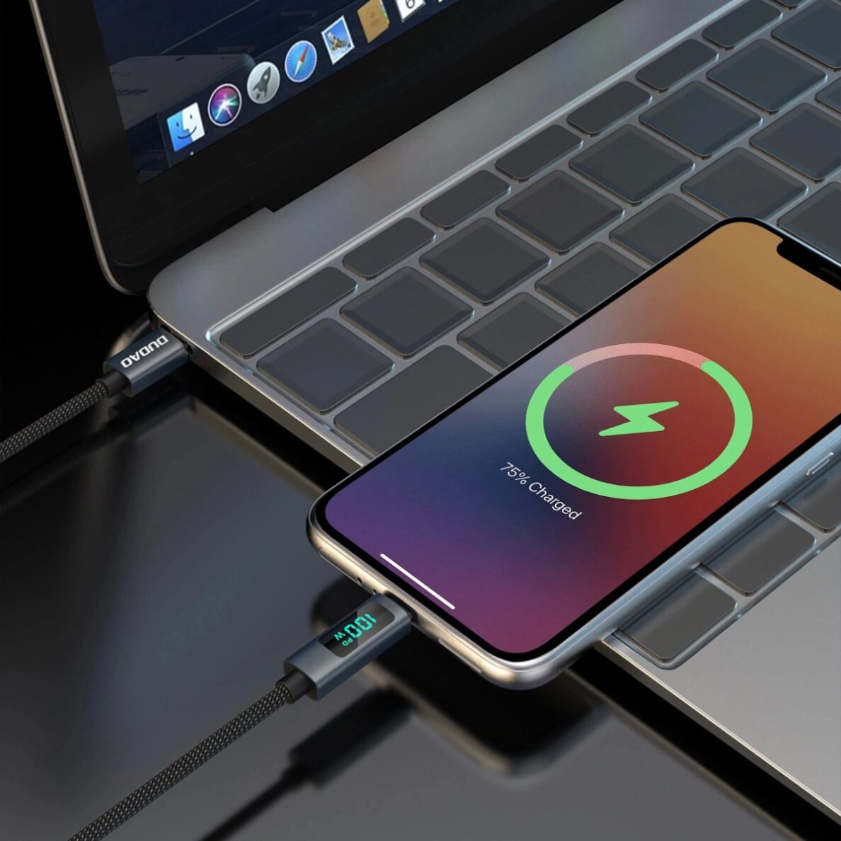 Krovimo kabelis Dudao L7C USB-C – USB-C 100 W su LED ekranu 1 m – juodas 4