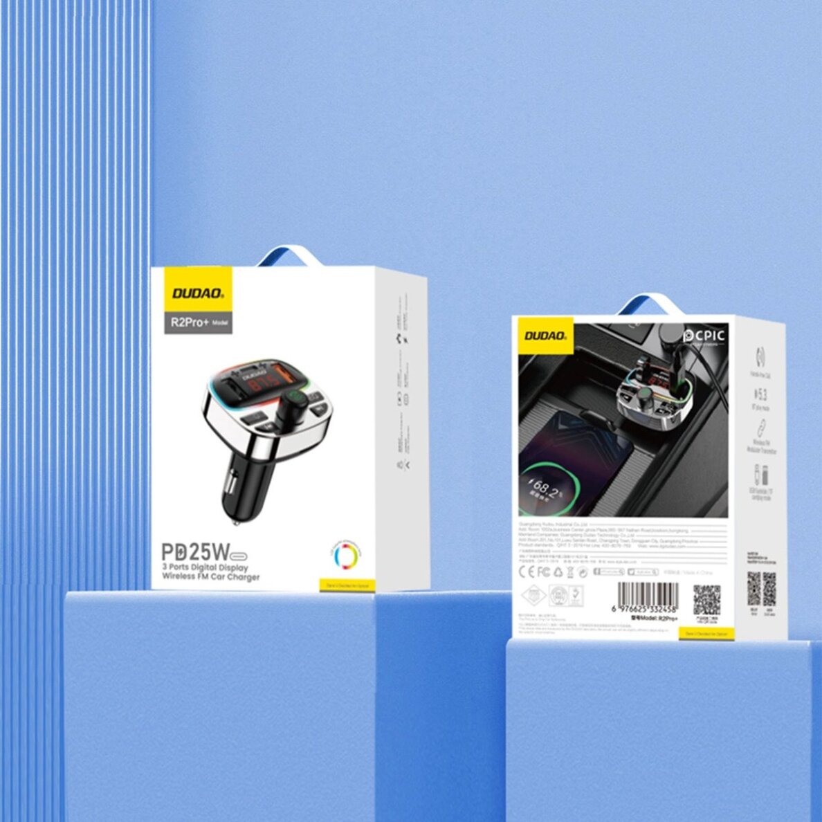 Bluetooth siųstuvas Dudao R2PRO+ su PD25W, Bluetooth 5.3 ir RGB įkrovimo jungtimis – juodas ir sidabrinis 6 Bluetooth siųstuvas Dudao R2PRO+ su PD25W, Bluetooth 5.3 ir RGB įkrovimo jungtimis – juodas ir sidabrinis 6