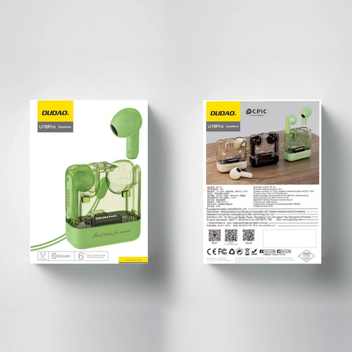Dudao U18Pro Bluetooth 5.3 TWS wireless Ausinės - žalias 2 Dudao U18Pro Bluetooth 5.3 TWS wireless Ausinės - žalias 2