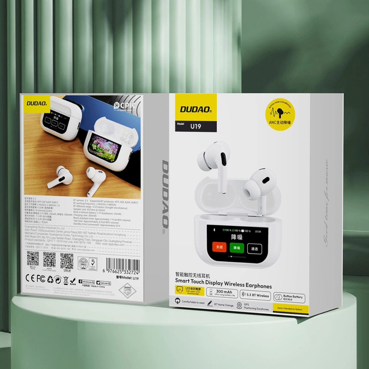 Dudao U19 in-ear TWS Bluetooth 5.3 belaidės ausinės su LED ekranu – baltas 10