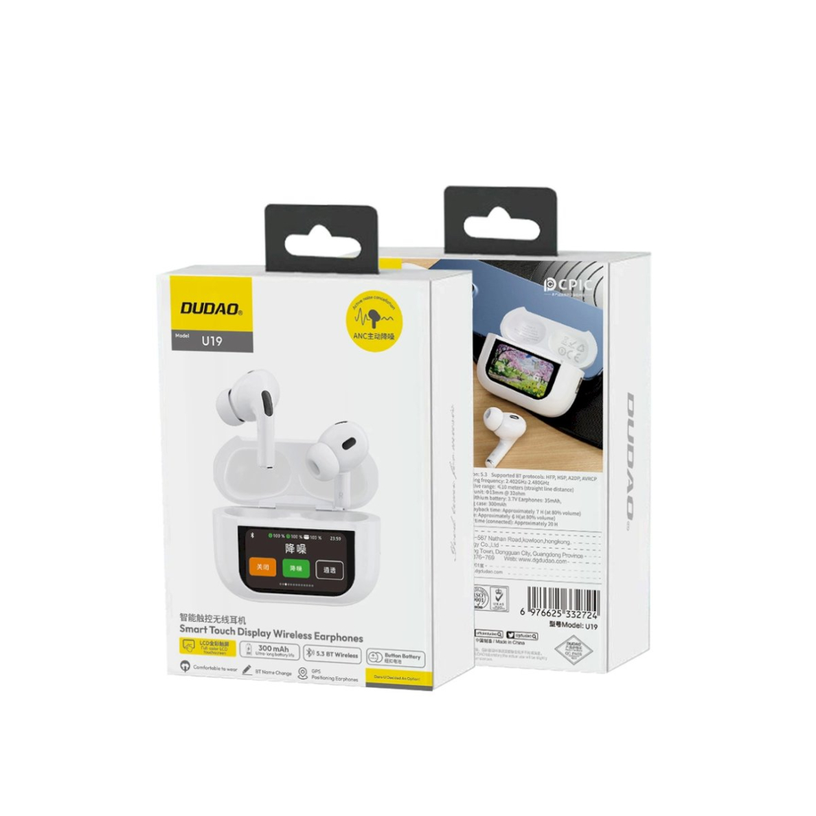 Dudao U19 in-ear TWS Bluetooth 5.3 belaidės ausinės su LED ekranu – baltas 2