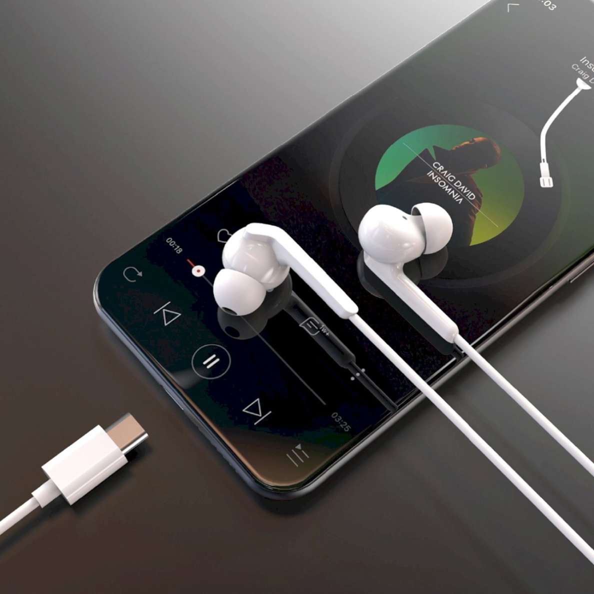 Dudao X3C+ in-ear laidinės USB-C ausinės 1.2 m – baltas 2