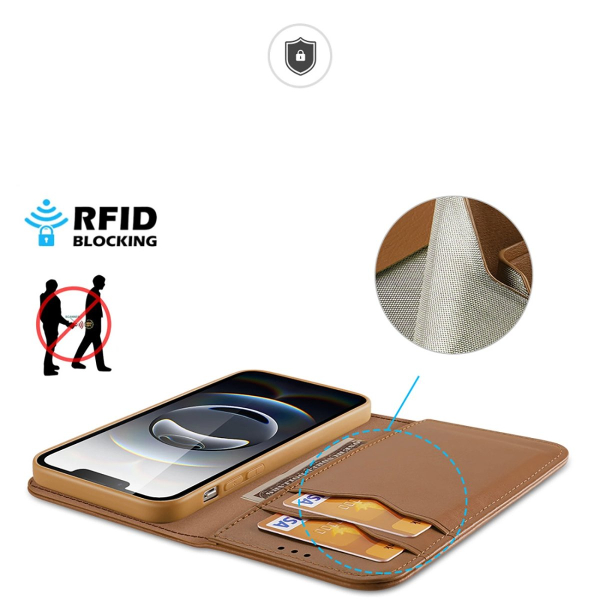 Dux Ducis Hivo dėklas iPhone 16E su atverčiamu dangteliu ir RFID apsauga - rudas 3