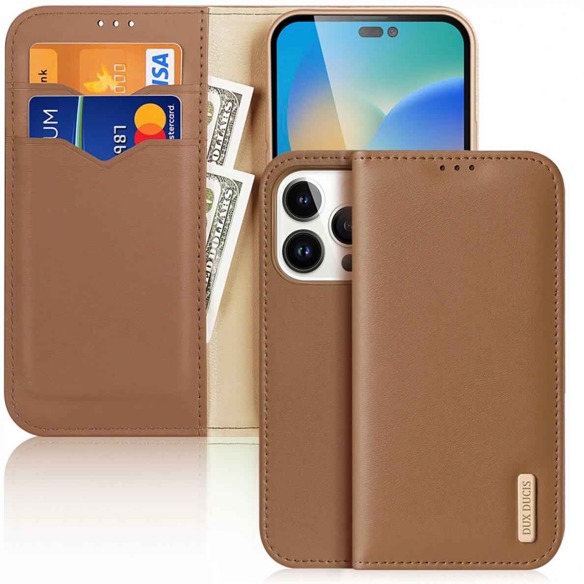 Dėklas Dux Ducis Hivo Leather iPhone 14 Pro Rudas Dėklas Dux Ducis Hivo Leather iPhone 14 Pro Rudas