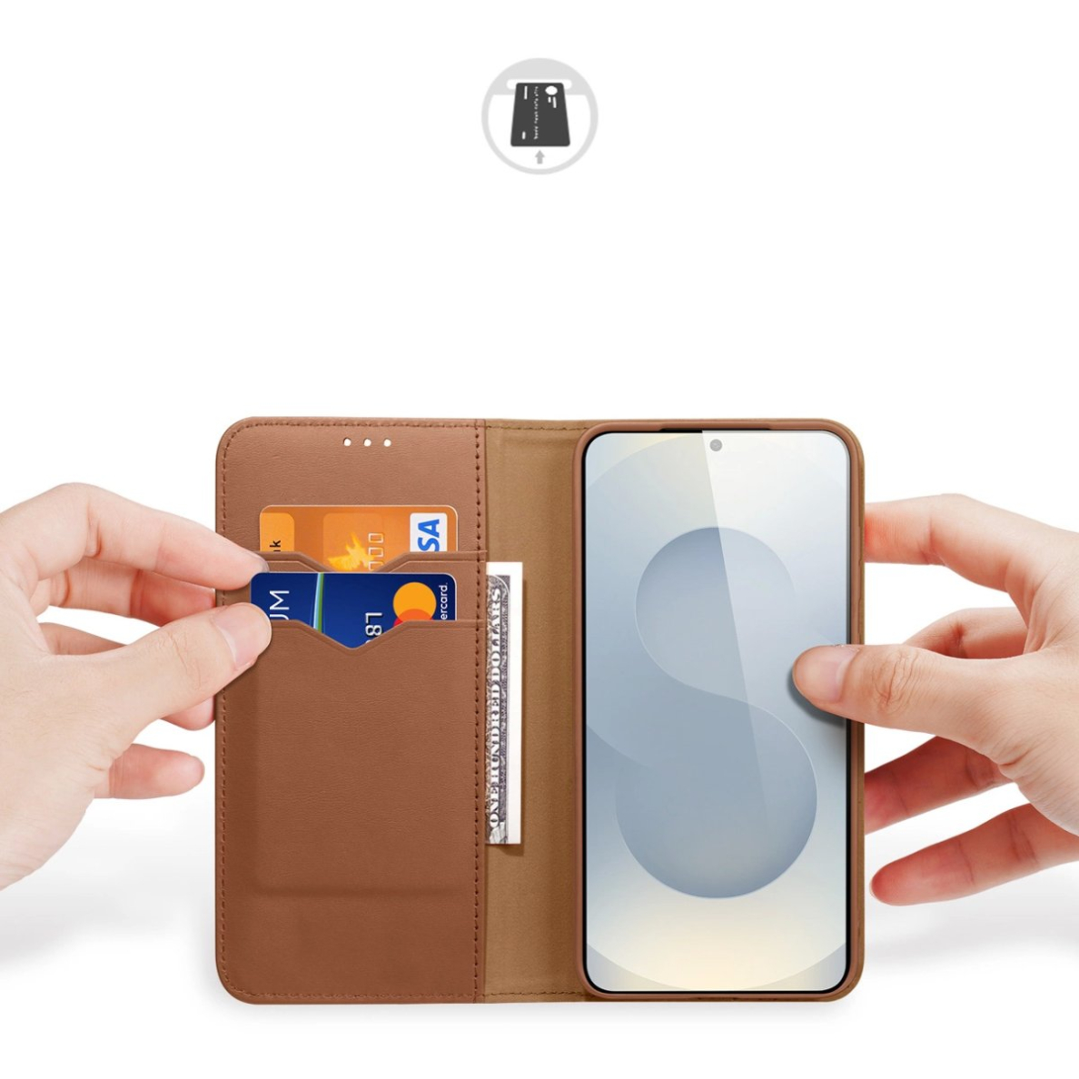 Samsung Galaxy S25 Edge – Dux Ducis Hivo dėklas su atvartu ir RFID apsauga - Rudas 1