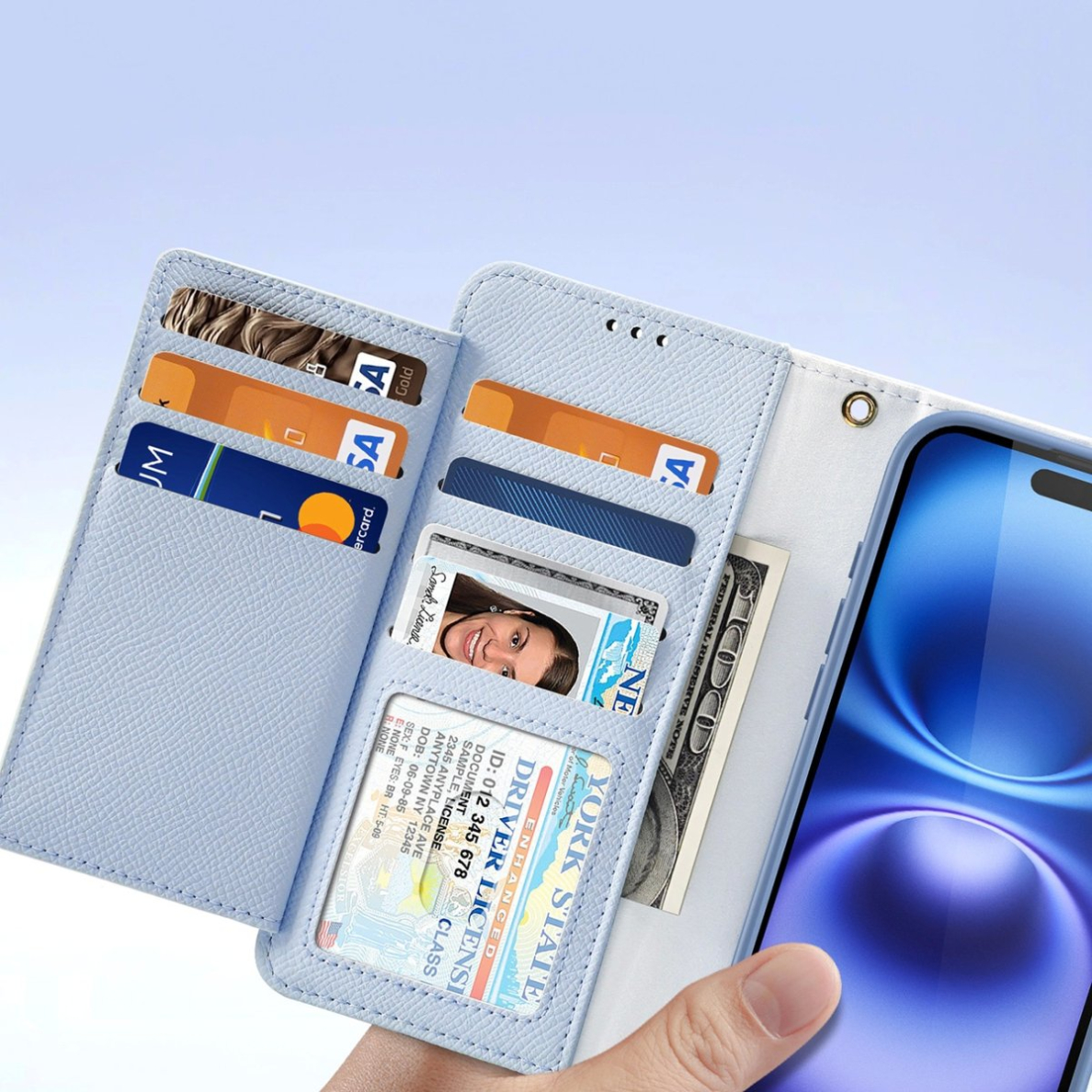 iPhone 16 – Dux Ducis Lawa odinis dėklas su nuimama magnetine pinigine - Mėlynas 6