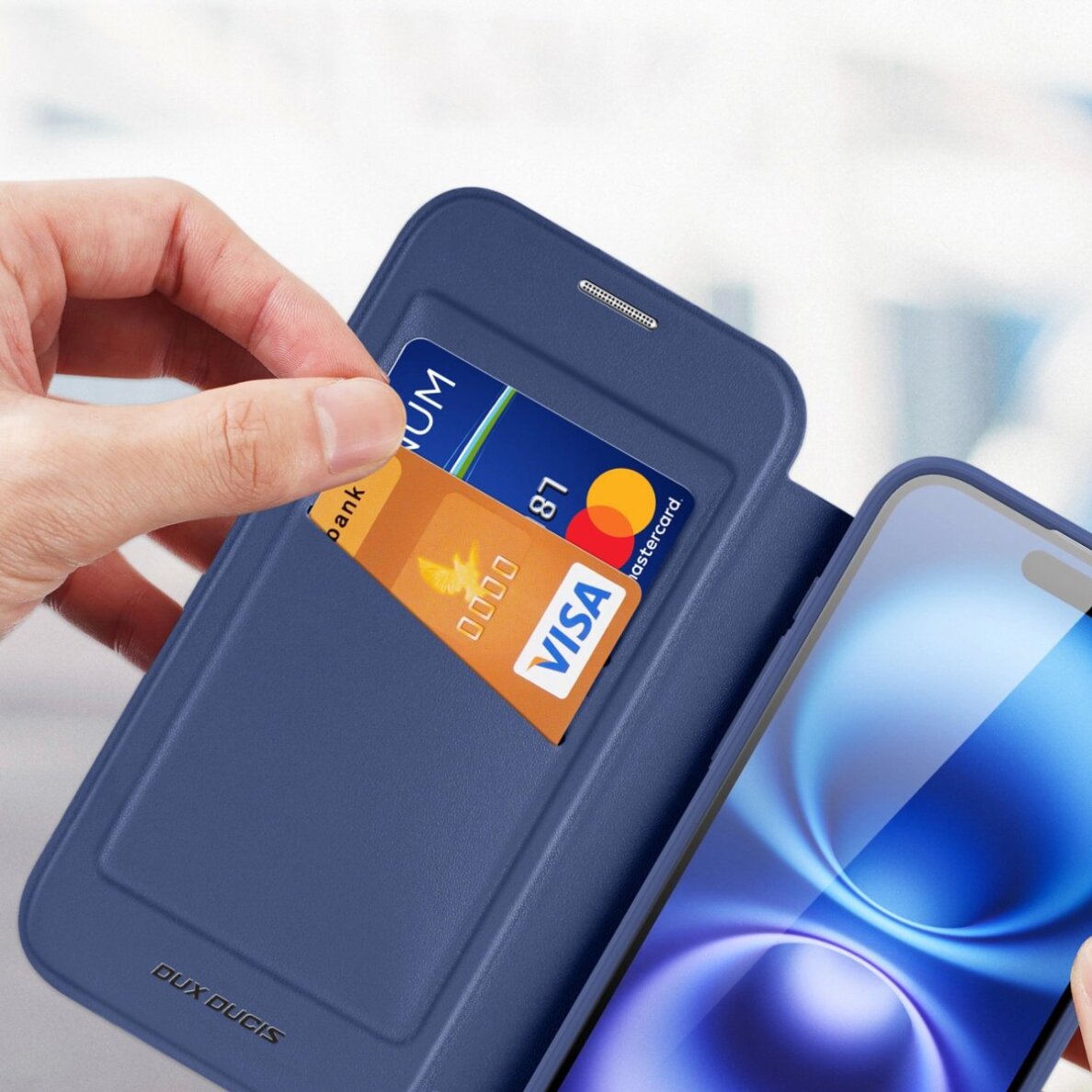 iPhone 17 Air dėklas Dux Ducis Skin X Pro, su MagSafe ir pinigine – mėlynas 6