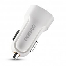 Automobilinis įkroviklis Dudao car kit 2x USB 2.4A charger + 3in1 Lightning / Type C / micro USB baltas