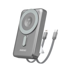 Išorinė baterija Dudao K29 10000 mAh PD 20 W MagSafe su metaliniu korpusu, stovu ir integruotais USB-C / Lightning kabeliais – pilka