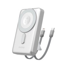 Išorinė baterija Dudao K29 10000 mAh PD 20 W MagSafe su metaliniu korpusu, stovu ir integruotais USB-C / Lightning kabeliais – sidabrinė