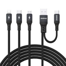 Krovimo kabelis Dudao L3W USB-A / USB-C į Lightning / USB-C / MicroUSB 66 W – juodas