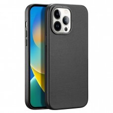 Dėklas Dux Ducis Grit Leather iPhone 14 Pro (MagSafe Compatible) Juodas