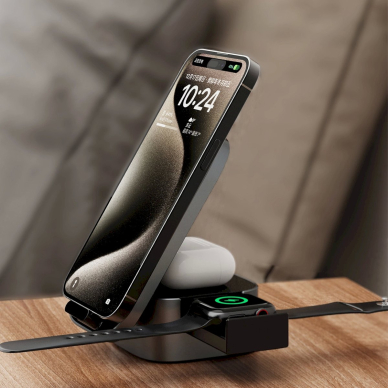 Dudao A11Pro+ 15W 3in1 indukcinis įkroviklis telefonui / išmaniajam laikrodžiui / ausinėms – juodas 3 Dudao A11Pro+ 15W 3in1 indukcinis įkroviklis telefonui / išmaniajam laikrodžiui / ausinėms – juodas 3