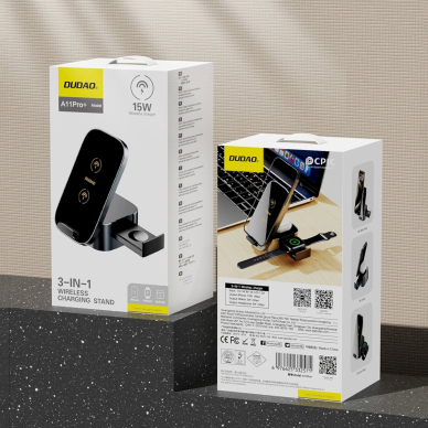 Dudao A11Pro+ 15W 3in1 indukcinis įkroviklis telefonui / išmaniajam laikrodžiui / ausinėms – juodas 8