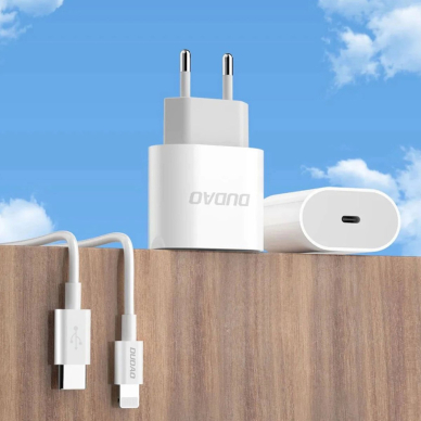 Dudao A14EUC PD 20W USB-C sieninis įkroviklis su kabeliu – baltas 1