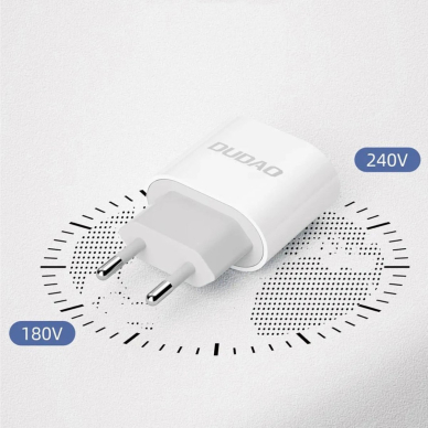 Dudao A14EUC PD 20W USB-C sieninis įkroviklis su kabeliu – baltas 7 Dudao A14EUC PD 20W USB-C sieninis įkroviklis su kabeliu – baltas 7