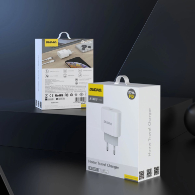 Dudao A14EUC PD 20W USB-C sieninis įkroviklis su kabeliu – baltas 8