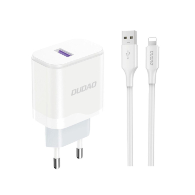 Dudao A20EU USB-A 18W tinklo įkroviklis – baltas + USB-A – Lightning kabelis