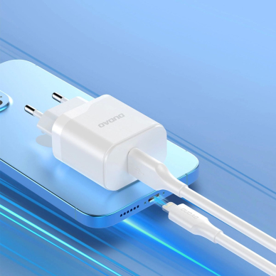 Dudao A20EU USB-A 18W tinklo įkroviklis – baltas + USB-A – USB-C kabelis 6
