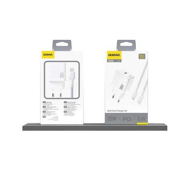 Sieninis įkroviklis Dudao A26 PD 20 W GaN USB-C – baltas 3