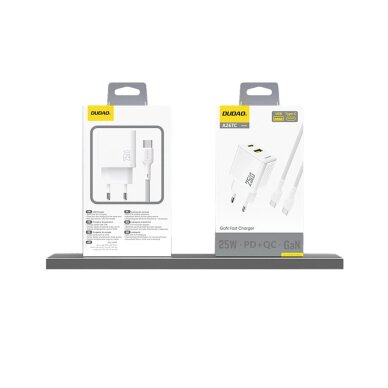 Sieninis įkroviklis Dudao A26T GaN 25 W USB-A / USB-C – baltas 3 Sieninis įkroviklis Dudao A26T GaN 25 W USB-A / USB-C – baltas 3