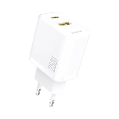 Sieninis įkroviklis Dudao A26T GaN 25 W USB-A / USB-C – baltas