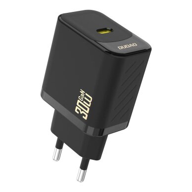 Sieninis įkroviklis Dudao A27P 30 W PD GaN USB-C – juodas Sieninis įkroviklis Dudao A27P 30 W PD GaN USB-C – juodas
