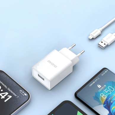 Dudao A4EU USB-A 2.1A sieninis įkroviklis – baltas + USB-A – Lightning kabelis 8