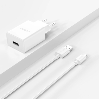 Dudao A4EU USB-A 2.1A sieninis įkroviklis – baltas + USB-A – micro USB kabelis 3