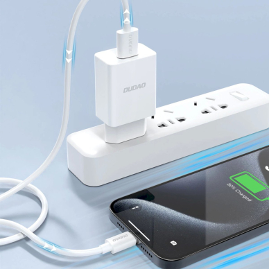 Dudao A4EU USB-A 2.1A sieninis įkroviklis – baltas + USB-A – USB-C kabelis 4