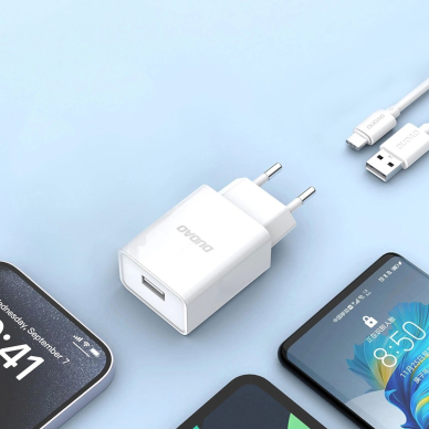Dudao A4EU USB-A 2.1A sieninis įkroviklis – baltas + USB-A – USB-C kabelis 8