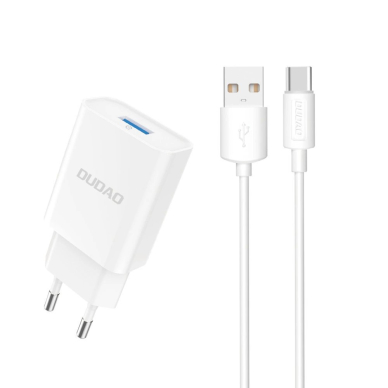 Dudao A4EU USB-A 2.1A sieninis įkroviklis – baltas + USB-A – USB-C kabelis
