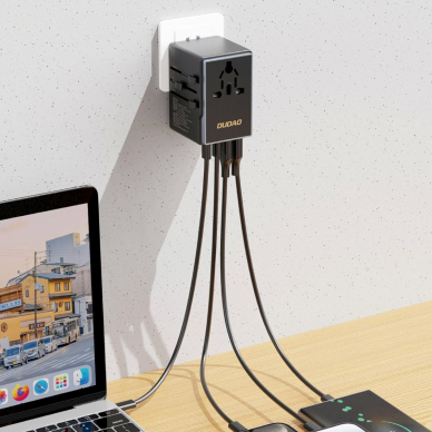Dudao A65Pro 65W EU / US / JP / AUS / UK travel adapter 2x USB-C 2x USB-A - Juodas 2 Dudao A65Pro 65W EU / US / JP / AUS / UK travel adapter 2x USB-C 2x USB-A - Juodas 2