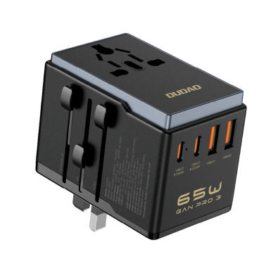 Dudao A65Pro 65W EU / US / JP / AUS / UK travel adapter 2x USB-C 2x USB-A - Juodas Dudao A65Pro 65W EU / US / JP / AUS / UK travel adapter 2x USB-C 2x USB-A - Juodas