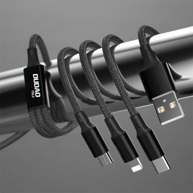 Kabelis Dudao USB 3in1 - USB Type C, micro USB, Lightning 6A - Juodas (TGL2) 3