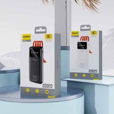 Išorinė baterija Dudao K6Pro+ 20000 mAh su 3 integruotais kabeliais (USB-C + micro USB + Lightning) – balta 6 Išorinė baterija Dudao K6Pro+ 20000 mAh su 3 integruotais kabeliais (USB-C + micro USB + Lightning) – balta 6