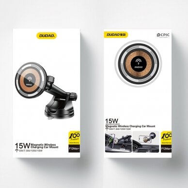 Dudao F12MAX+ cockpit magnetic holder with MagSafe inductive charger - black 4 Dudao F12MAX+ cockpit magnetic holder with MagSafe inductive charger - black 4