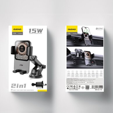 Automobilinis laikiklis-įkroviklis Dudao F19 su 15 W indukciniu įkrovikliu – juodas 4
