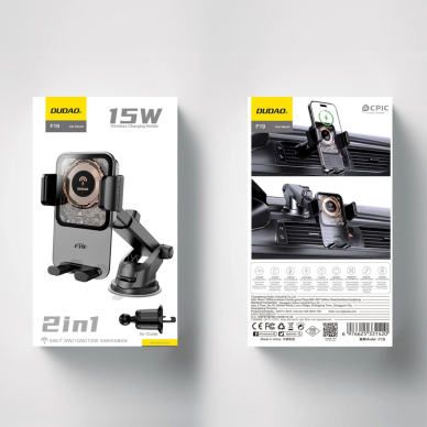 Dudao F19 clamp Automobilinis laikiklis15W inductive Įkroviklis  - Juodas 4 Dudao F19 clamp Automobilinis laikiklis15W inductive Įkroviklis  - Juodas 4