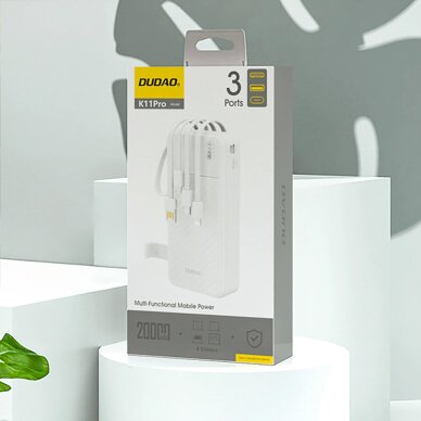 Išorinė baterija Dudao K11 Pro 20000 mAh su integruotais kabeliais – balta 3
